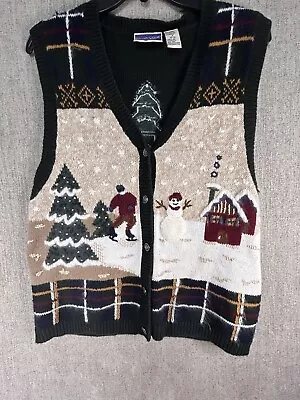Buy Vintage Winter Scene Sweater Cardigan Vest  Fair Isle Size Small Angora Earthy • 23.67£