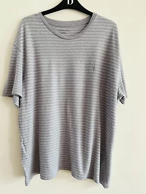 Buy AllSaints Adrian T-shirt Grey Linen-cotton Stripe Oversized Fit Large • 13.99£