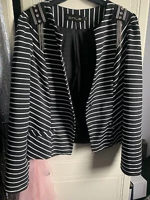 Buy Black & White Striped Jacket With Diamanté And Chain Embellishment 12 • 5£