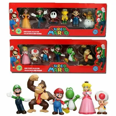 Buy 6PCS Super Mario Bros Action Figure Toys Dolls Luigi Yoshi Mushroom Kid Gift UK • 6.25£