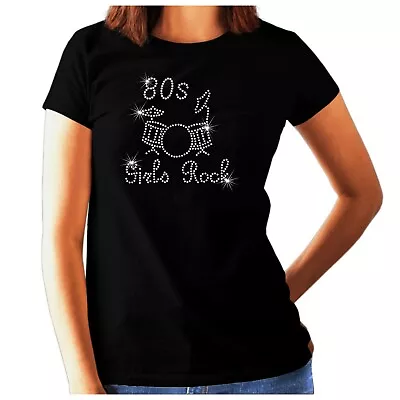 Buy 80s GIRLS ROCK Music Ladies T Shirt 1980s Rhinestone Crystal Design Rock & Roll • 11.99£