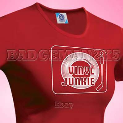 Buy Vinyl Junkie REAL Retro RECORDS & Music Fans DJ's  Ladies Cotton T-Shirt NEW • 11.95£