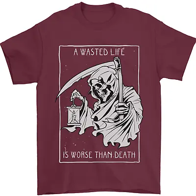 Buy Wasted Life Grim Reaper Gothic Biker Skull Mens T-Shirt 100% Cotton • 7.99£