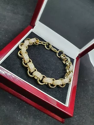 Buy 18CT Gold Fillled12MM Alternate Pattern Belcher Bracelet With Diamonds • 107.99£