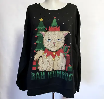 Buy Grumpy Cat Bah Humbug Ugly Christmas Fun Sweatshirt Holiday Time Black Boys XL • 11.87£