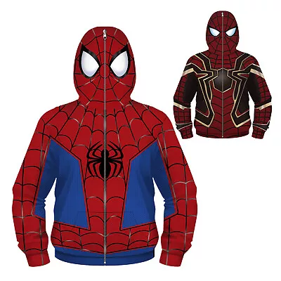 Buy Kids Boys Spiderman Hoodies Hooded Zip Up Coat Jacket Sweatshirt Tops Outwear UK • 17.49£