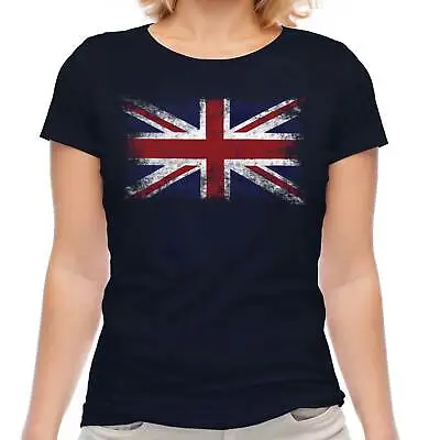 Buy Union Jack Distressed Flag Ladies T-shirt Top Uk Gb Great Britain United Kingdom • 11.71£