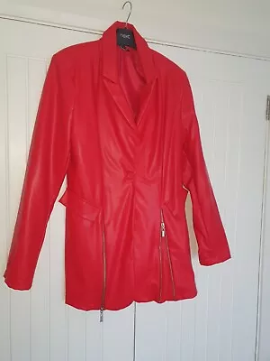 Buy AsYou Red Faux Leather Jacket With Shoulder Pads And Zips New Size 18 • 40£