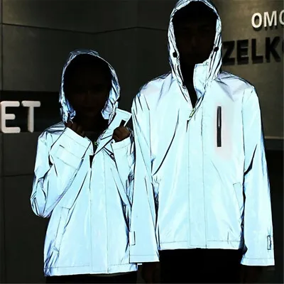 Buy Reflective Jacket Men/women Harajuku Windbreaker Jackets Hooded Streetwear Coat • 26.34£
