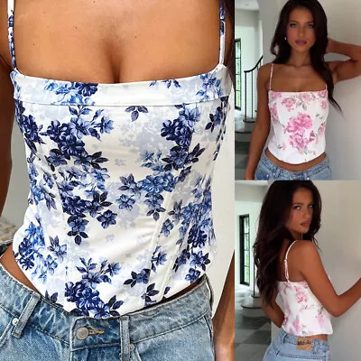 Buy Sexy Floral Corset Ladies Summer Bustier Corset Camisole Top Strappy Shirts Vest • 13.91£