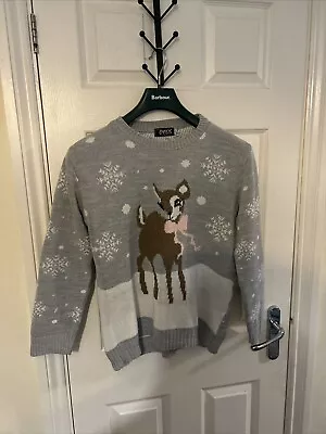 Buy Oyisis Design Women's Christmas Jumper Grey With Reindeer On Front Medium/Large • 15£