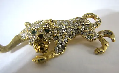 Buy Pave Rhinestone Panther Cat Pin Brooch Gold Tone Large 2.75  • 18.29£