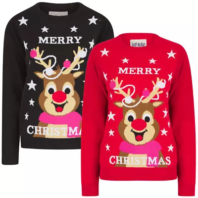 Buy Women's Christmas Jumper Knitted Cute Reindeer Festive Xmas Sweater Pullover Top • 16.99£