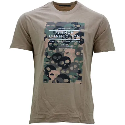Buy FCUK Mens T Shirts Camouflage Skull Printed Crew Neck Casual Summer Beige Tee • 8.99£