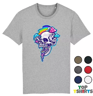 Buy Trippy SKULL Rainbow Magic Mushroom LSD DMT Psychedelic T-Shirt Ecstasy • 9.99£