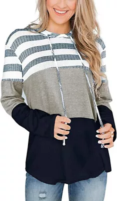 Buy SMENG Hoodies Women Oversized Sweatshirt Drawstring Long Sleeve Colour Block Top • 19.99£