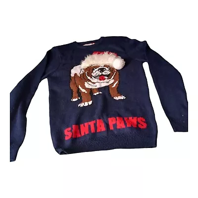 Buy Christmas Bulldog Jumper UK Small Navy Xmas Dogs Santa Paws Men’s • 10£