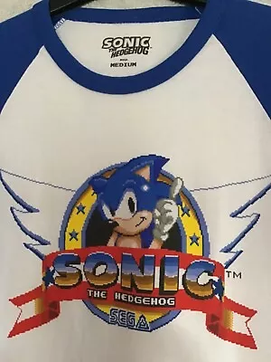 Buy Vintage Sonic The Hedgehog Sega White T-shirt Long Blue Sleeves Men’s Medium • 10£