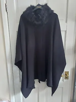 Buy M&S Black Wrap Cardigan Poncho Shrug Jacket Cape Shawl Jumper Faux Fur One Size • 34.99£
