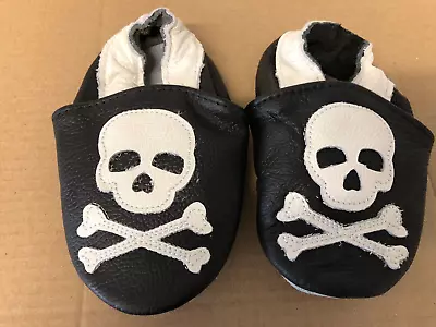 Buy Halloween / Gothic Leather Skull Booties Baby Pram Slippers Shoes 6 - 12 Months • 7.99£