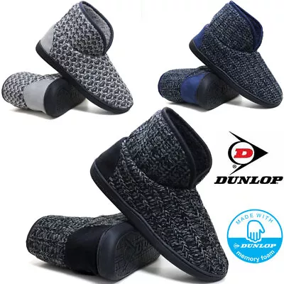 Buy Mens Slippers Memory Foam Boots Dunlop Ankle Fleece Fur Warm Lined Knitted Shoes • 16.99£