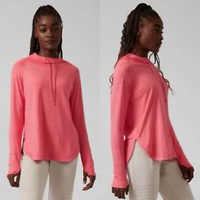 Buy ATHLETA Uptempo Hoodie Sweatshirt Thumbholes Heathered Coral Pink Women's Medium • 36.65£