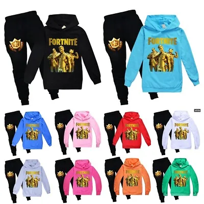 Buy Kids Fortnite Gold Print Long Sleeve Tracksuit Sets Hoodie Pants Suit Boys Gift • 19.99£