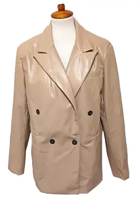 Buy NEW Vegan Faux Leather Women's Blazer Jacket Shacket Size XL Tan Khaki Button Up • 16.02£