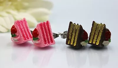 Buy Glass Stone Jewellery Stainless Steel Studs Earrings Cake Rockabilly Sweet #L099 • 9.78£