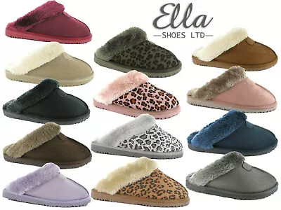 Buy Ladies Ella Slippers Luxury Memory Foam Faux Fur Lined Outdoor Sole Soft Mules • 15.95£