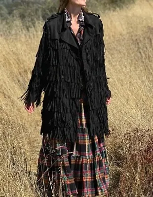 Buy Womens Black Western Boho Gypsy Faux Suede Fringe Festival Jacket $288 • 141.75£