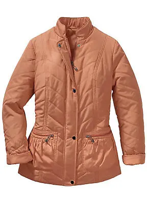 Buy Light Sheen Terracotta Orange Chevron Quilted Warm Jacket Length Coat Size 20 • 24.99£