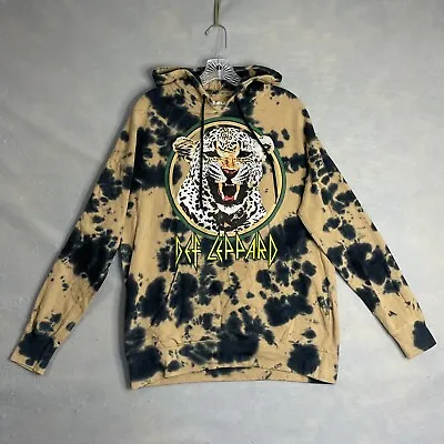 Buy Def Leppard Adult Hoodie Size M Beige Black Leopard Graphic Sweatshirt 2020 • 19£