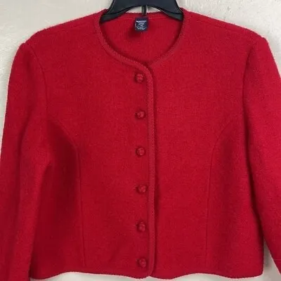 Buy Lands End 100% Wool Red Cardigan Sweater Knot Buttons Size 14 Petite Length 20 • 14.21£