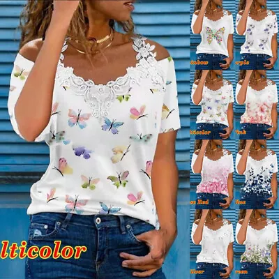 Buy Womens Floral Strappy Summer Tee Tops Ladies Casual Holiday Plus Size T-Shirts • 9.79£
