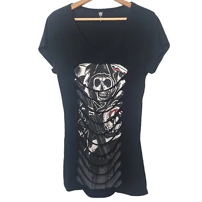 Buy Sons Of Anarchy Womens L T Shirt Long Black Cutout Grim Reaper Motorcycle Skull • 18.96£