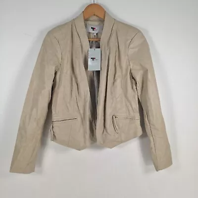 Buy NEW Temt Womens Biker Jacket Size 8 Faux Leather Beige Long Sleeve 015839 • 9.11£