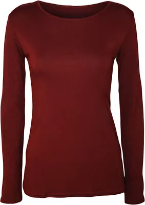 Buy Womens Long Sleeve Round Neck Plain Basic Ladies Stretch T-Shirt Top UK 8-26 • 5.49£