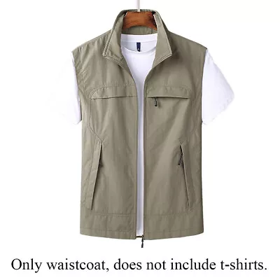 Buy Mens Multi Pocket Vest Zipper Gilet Jacket Hiking Hunting Fishing Waistcoat Tops • 21.59£