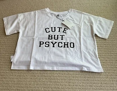 Buy Yitan Cute But Psycho T-Shirt Crop Top White Women Small New • 12.28£