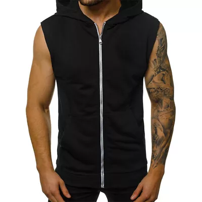 Buy Mens Sleeveless Zip Up Hoodies Vest Solid Sport Gym Fitness Running Tank T Shirt • 11.67£