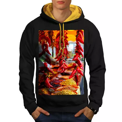 Buy Wellcoda Red Hot Spicy Pepper Mens Contrast Hoodie, Chili Casual Jumper • 30.99£