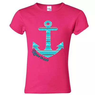 Buy 🔥 Refuse To Sink Blue Anchor Youth Girls T Shirt Nautical Sailor Captain Marine • 11.77£