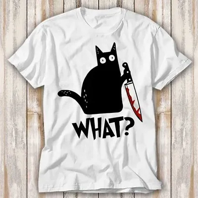 Buy What Murderous Black Cat With Knife T Shirt Top Tee Unisex 3907 • 6.70£