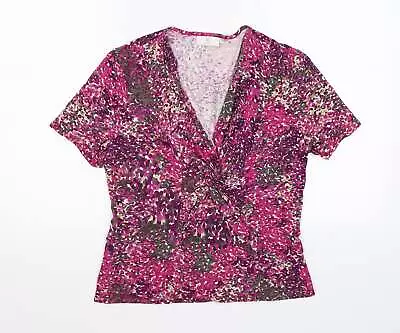Buy CC Womens Purple Floral Viscose Wrap T-Shirt Size M V-Neck • 3.50£
