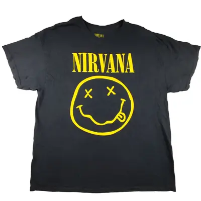 Buy Official Nirvana Classic Yellow Smiley Face T Shirt Size XL Black Cotton Unisex • 16.99£