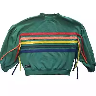 Buy Yporque Green Slouch Rainbow Balloon Sleeve Sweatshirt 4 • 35.44£