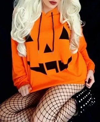 Buy NWOT Halloween Pumpkin Jack-o-lantern Oversized Soft Hoodie Top Jacket Gothic XS • 14.47£
