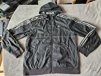 Buy Mens Black Adidas Checked Full Zipped Hooded Rain Jacket - Size Medium • 8£