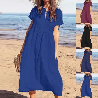 Buy Womens Short Sleeve T Shirt Dress Summer Baggy Casual Swing Midi Dresses Kaftan • 3.89£
